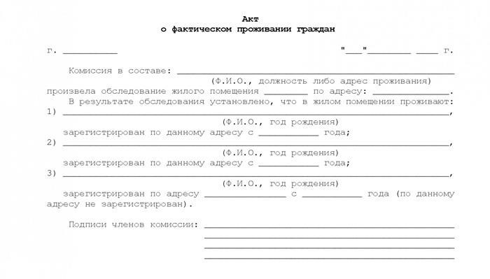 Образец акта о фактическом месте жительства.